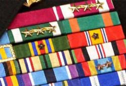 Military ribbons organized and on display