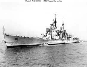 Forward left view of the HMS Vanguard